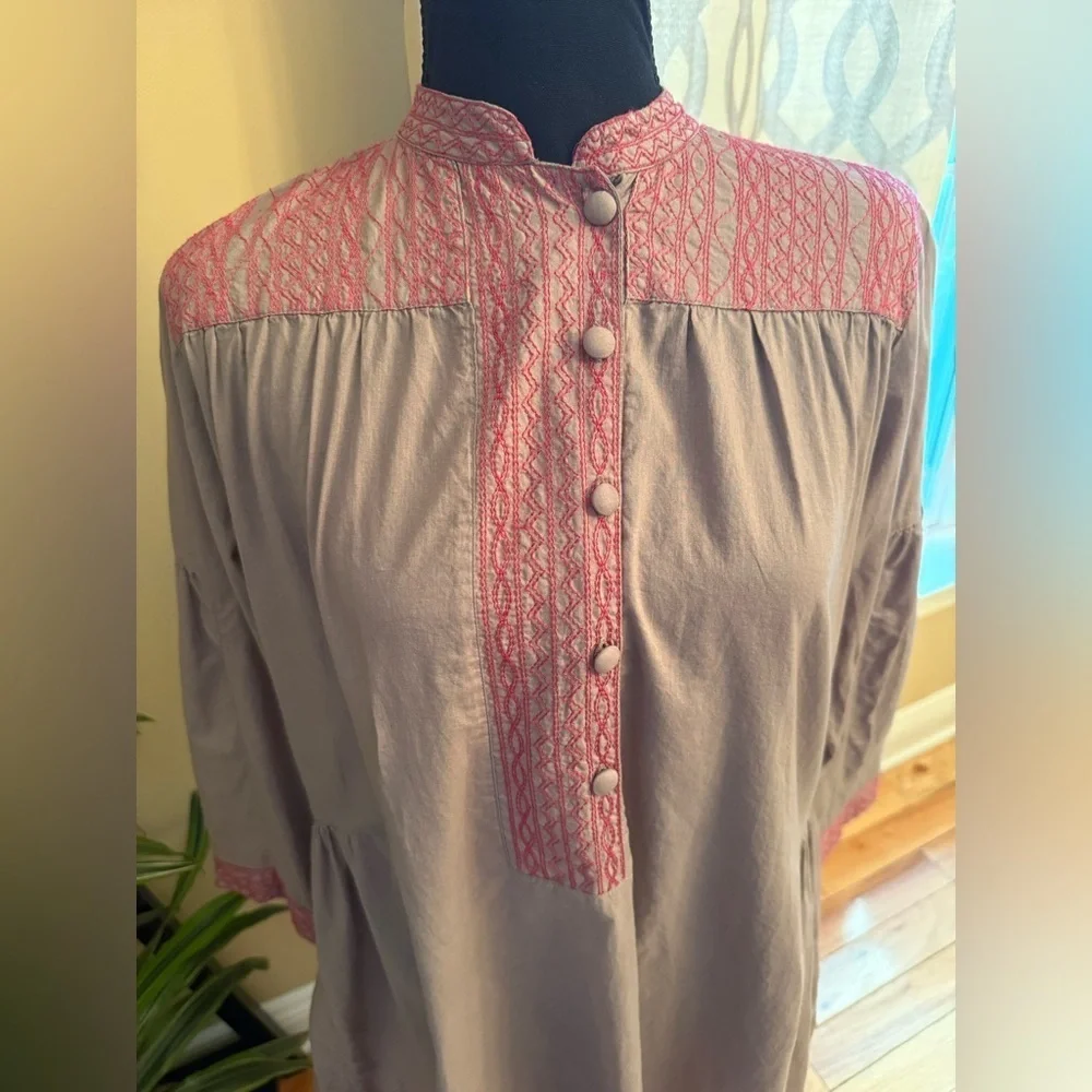 Roberta Roller Rabbit Brown/Pink Embroidered Cotton Shirt Dress Women’s Size S - Picture 5 of 16